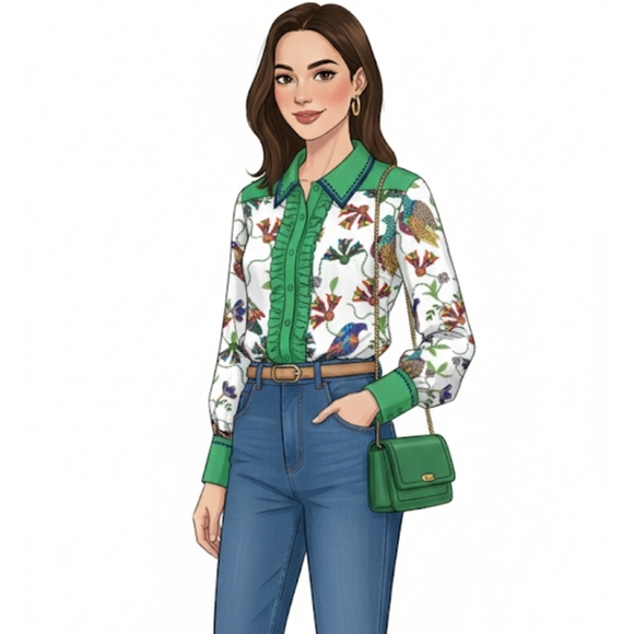 Colorful Bird  Dress/top with Green Accents - Picture 15 of 16